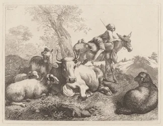 Ragazzo su un asino che sorveglia un gruppo di animali, 1763