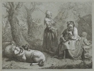 Tre pastorelle con pecore