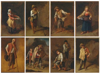 Otto studi di figure di contadini e pastori