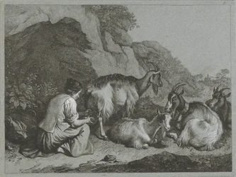 Pastorella con gregge di capre
