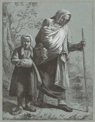 Contadina con due bambini