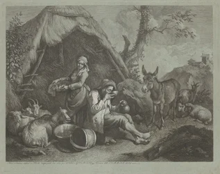 Vecchio uomo e donna seduti con un cesto di uova, 1759-1782