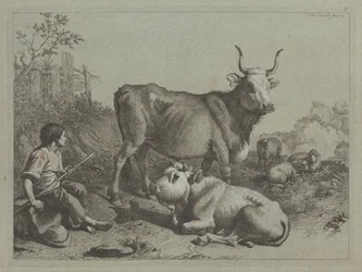 Pastore seduto con un toro e un bue, 1763