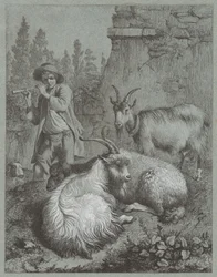 Pastore che suona un flauto con capre, 1764