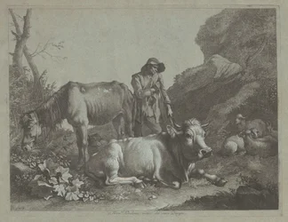 Pastore che riposa su un bastone da passeggio con un vecchio cavallo e un toro sdraiato, dopo il 1767