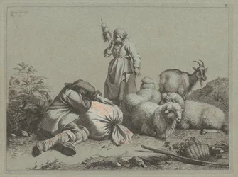 Contadino dormiente e filatrice in piedi, 1763