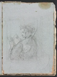 Verona Sketchbook: Figura femminile con libro aperto (pagina 63)