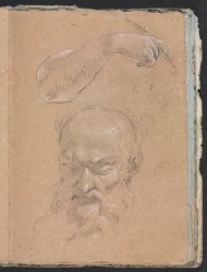 Verona Sketchbook: Testa di un uomo barbuto e braccio e mano destra (pagina 59)