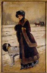Giovane donna con un cane (dipinto di Francisco Miralles Galup)