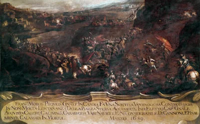 Guerra di Candia (Creta): battaglia tra la flotta veneziana di Francesco Morosini (1619-1694) e la flotta turca nel 1659. Dipinto di Francesco Monti detto il Brescianino