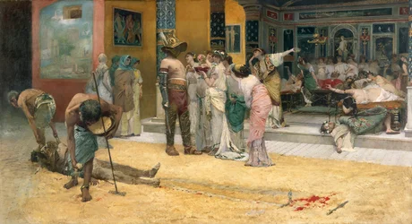 Combattimento gladiatorio durante una cena a Pompei