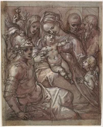 Vergine Maria e Bambino Gesù con Giovanni Battista da bambino, Bernardino da Siena (?), Caterina da Siena, l