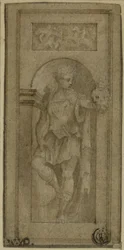 Statua in nicchia di Davide con la testa di Golia
