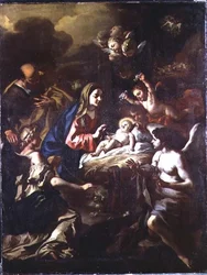 Natività con angeli adoranti e annunciazione ai pastori