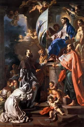 San Bonaventura riceve lo stendardo del Santo Sepolcro dalla Madonna, di Francesco Solimena (1657-1747), Cattedrale di San Paolo, Aversa, Campania, Italia