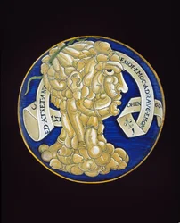 Piatto con una testa composita di peni, c.1536