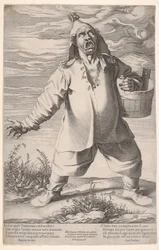 Geminiano Caldarostaro che grida e tiene una vasca, con un cappello con nappe, ca. 1597-1601