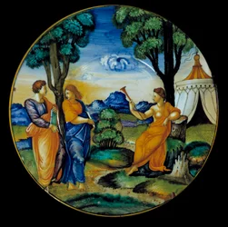Piatto di maiolica realizzato da Francesco Xanto Avelli rappresentante il Parnaso
