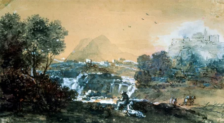 Paesaggio con cascata, pittura italiana del XVIII secolo