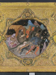 Dettaglio da La storia di Diana e Atteone, con San Girolamo: un pannello di cassone