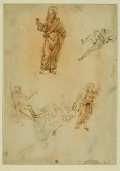 La resurrezione di Cristo; un angelo; un bambino nudo che corre verso sinistra ...