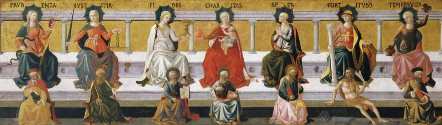 Le sette virtù (Prudenza, Giustizia, Fede, Carità, Speranza, Forza, Temperanza)