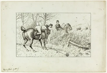 Scena di caccia: Cavallo e cavaliere lanciato