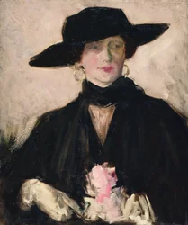 Signora con cappello nero