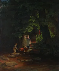 Bambini in riva a un ruscello