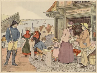 Libro dei negozi di Bedford: Pescheria (litografia a colori)