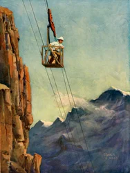 Ingegneri al lavoro su una funivia di montagna, c1930
