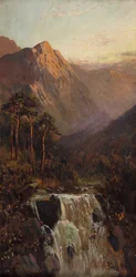 Cascata e montagna, Bodhyfryd (olio su tavola)