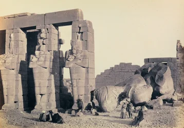 "Egitto e Palestina": dettaglio dei pilastri osiriani del Ramesseum, tempio funerario di Ramses II, Tebe