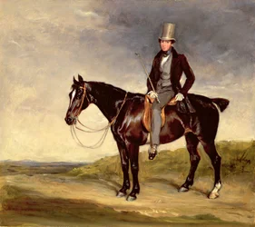 John Hay-Mackenzie sul suo cavallo baio scuro