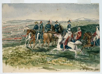 Le Guardie e gli Highlanders ricevuti da Omar Pasha e dal Maresciallo St Arnaud comandati dal Duca di Cambridge ad Aladyn, 6 luglio 1854