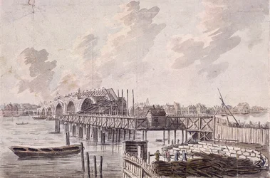 Costruzione del Blackfriars Bridge, Londra, c. 1762