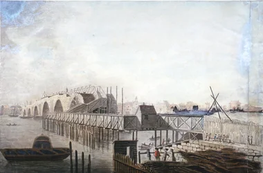 Vista del ponte temporaneo a Blackfriars, Londra, 1762