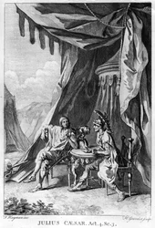 Bruto e Cassio nella tenda di Bruto, atto IV, scena iii da «Giulio Cesare» di William Shakespeare (1564-1616), inciso da Hubert Gravelot (1699-1773)