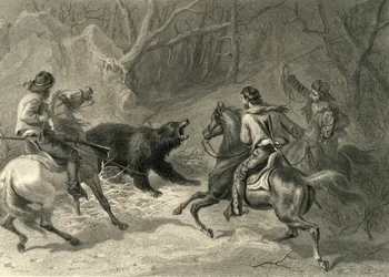 Californiani nativi che lassoano un orso, 1874