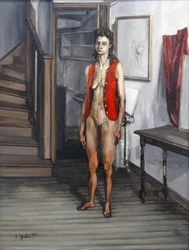 Nudo femminile con cardigan rosso