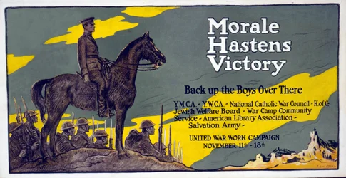 La morale accelera la vittoria - Sostieni i ragazzi laggiù Campagna di lavoro di guerra unita, 11-18 novembre, pub. 1918