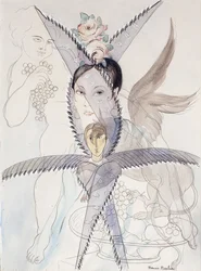Trasparenza - Testa e cavallo alato; Transparence - Tete et Cheval Aile, 1928 circa (acquerello, gouache, gesso nero e matita su carta)
