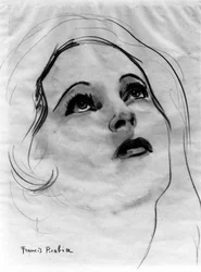 Volto di donna con gli occhi sollevati, di Francis Picabia (1879-1953); matita di grafite e acquerello su carta.