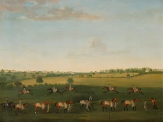 La squadra di cavalli da corsa di Sir Charles Warre Malet in esercizio