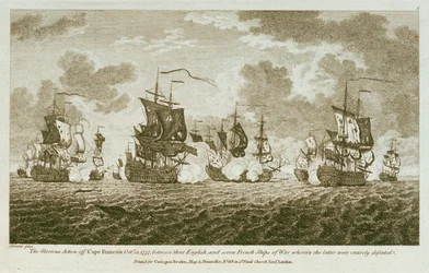 Dodici stampe di scontri navali. La gloriosa azione al largo di Capo Francois il 21 ottobre 1757, tra gli inglesi e sette navi da guerra francesi in cui queste ultime furono completamente sconfitte