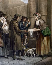 Venditore di spartiti musicali per nuove canzoni, incisione di Francis Wheatley da Cries in London, Regno Unito