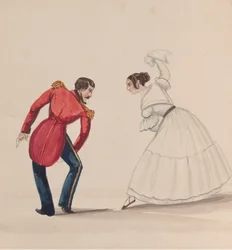 Un uomo e una donna peruviani che ballano la Zamacueca, da un gruppo di disegni che raffigurano..., ca. 1848