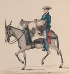 Un fornaio a cavallo, da un gruppo di disegni che raffigurano il costume peruviano, ca. 1848