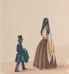 Una donna elegantemente vestita e il suo paggio, ca. 1848