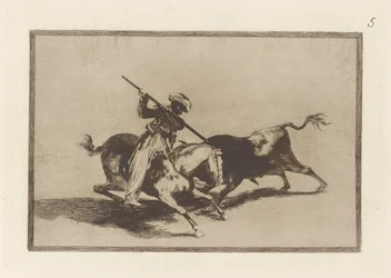 Il Moro animoso Gazul è il primo a lanciare tori secondo le regole, Tavola 5 da La tauromaquia